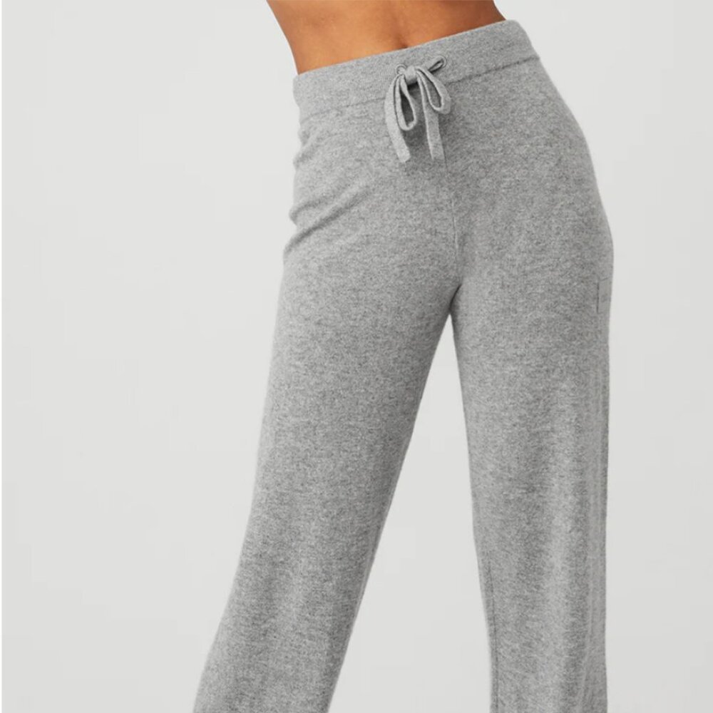 Alo Cashmere High-Waist Wide Leg Pant in Dove Grey Heather Size Small
